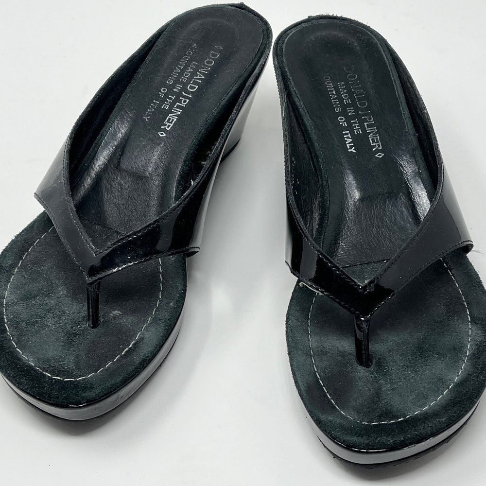 Donald J. Pliner Black Patten Wedge Sandals